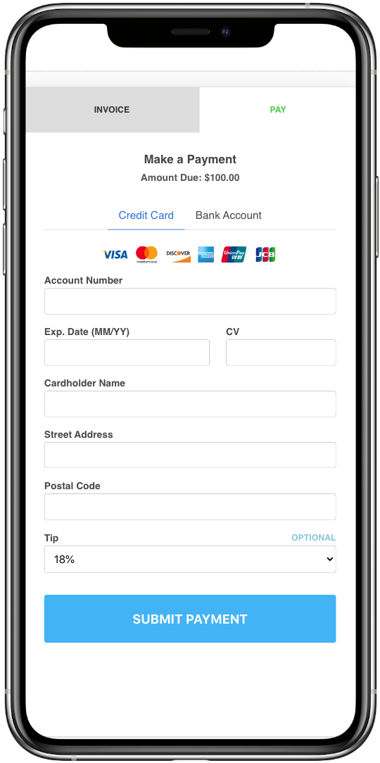 TranSafe® screenshot showing online invoice payment page