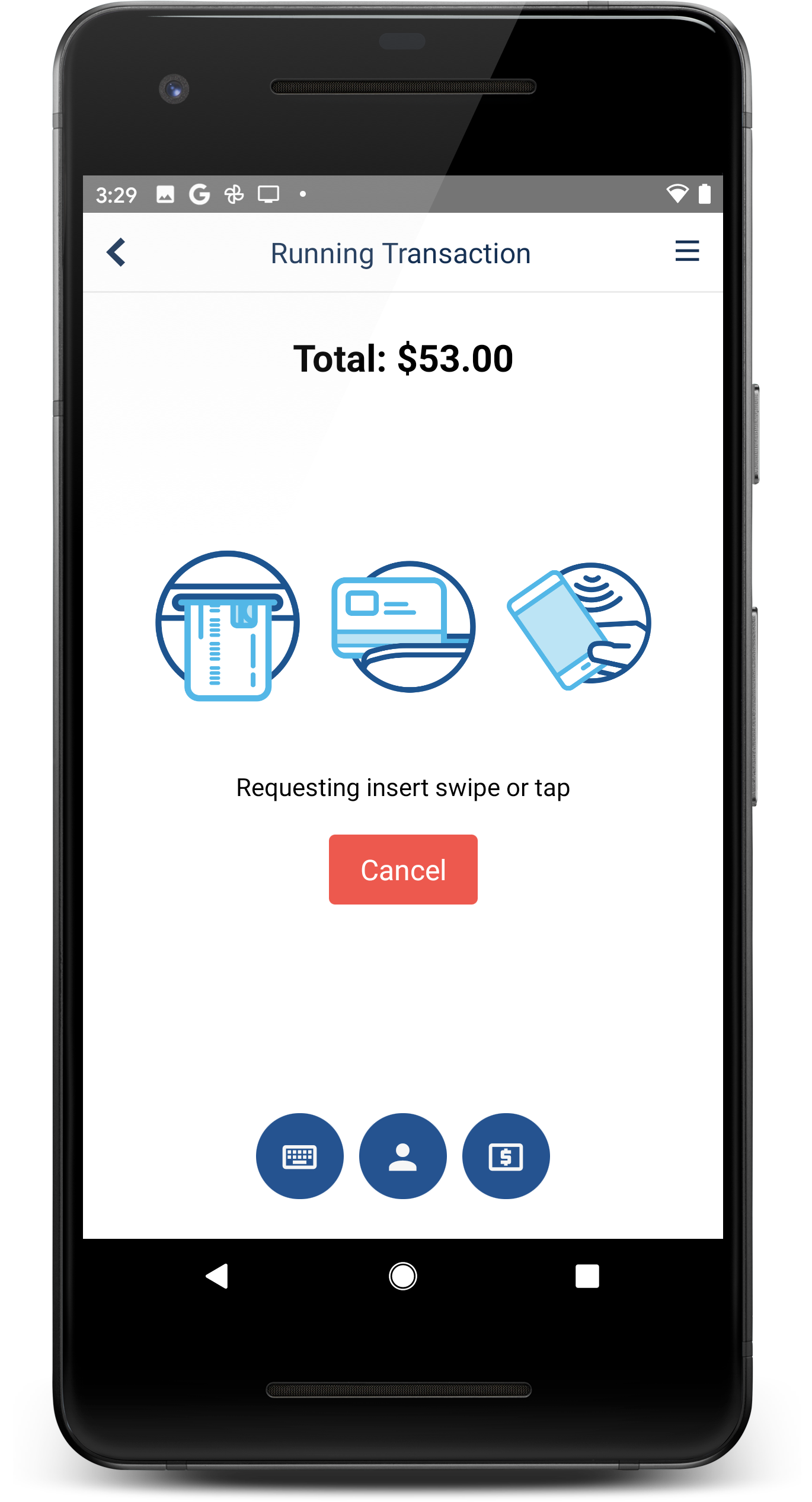 SkyLink® screenshot showing transaction in progress